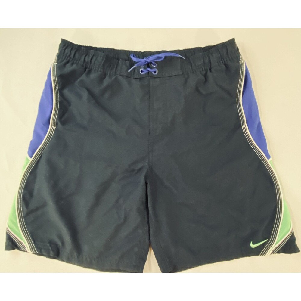 Nike Mens Blues Green White Drawstring Tie Waist Swimwear Swim Trunks Size S